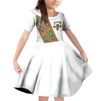 Ethiopia Saba Kemis Family Matching Off Shoulder Short Dress and Hawaiian Shirt Sash Style