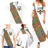 Ethiopia Saba Kemis Family Matching Summer Maxi Dress and Hawaiian Shirt Sash Style