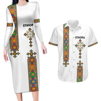 Ethiopia Saba Kemis Couples Matching Long Sleeve Bodycon Dress and Hawaiian Shirt Ethiopian Cross Lion Of Judah