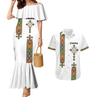 Ethiopia Saba Kemis Couples Matching Mermaid Dress and Hawaiian Shirt Ethiopian Cross Lion Of Judah