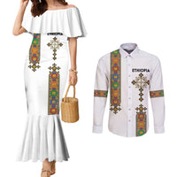 Ethiopia Saba Kemis Couples Matching Mermaid Dress and Long Sleeve Button Shirt Ethiopian Cross Lion Of Judah