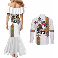 Ethiopia Saba Kemis Couples Matching Mermaid Dress and Long Sleeve Button Shirt Ethiopian Cross Lion Of Judah