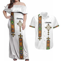 Ethiopia Saba Kemis Couples Matching Off Shoulder Maxi Dress and Hawaiian Shirt Ethiopian Cross Lion Of Judah