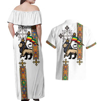 Ethiopia Saba Kemis Couples Matching Off Shoulder Maxi Dress and Hawaiian Shirt Ethiopian Cross Lion Of Judah