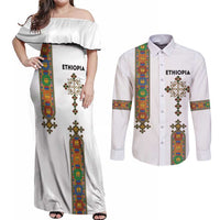Ethiopia Saba Kemis Couples Matching Off Shoulder Maxi Dress and Long Sleeve Button Shirt Ethiopian Cross Lion Of Judah