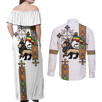 Ethiopia Saba Kemis Couples Matching Off Shoulder Maxi Dress and Long Sleeve Button Shirt Ethiopian Cross Lion Of Judah