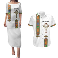 Ethiopia Saba Kemis Couples Matching Puletasi and Hawaiian Shirt Ethiopian Cross Lion Of Judah