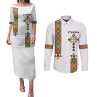 Ethiopia Saba Kemis Couples Matching Puletasi and Long Sleeve Button Shirt Ethiopian Cross Lion Of Judah