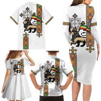 Ethiopia Saba Kemis Family Matching Long Sleeve Bodycon Dress and Hawaiian Shirt Ethiopian Cross Lion Of Judah