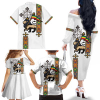 Ethiopia Saba Kemis Family Matching Off The Shoulder Long Sleeve Dress and Hawaiian Shirt Ethiopian Cross Lion Of Judah