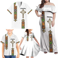 Ethiopia Saba Kemis Family Matching Off Shoulder Maxi Dress and Hawaiian Shirt Ethiopian Cross Lion Of Judah