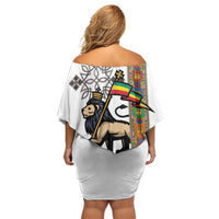 Ethiopia Saba Kemis Family Matching Off Shoulder Short Dress and Hawaiian Shirt Ethiopian Cross Lion Of Judah