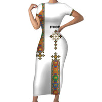 Ethiopia Saba Kemis Family Matching Short Sleeve Bodycon Dress and Hawaiian Shirt Ethiopian Cross Lion Of Judah