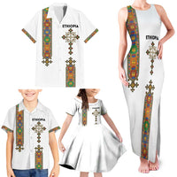 Ethiopia Saba Kemis Family Matching Tank Maxi Dress and Hawaiian Shirt Ethiopian Cross Lion Of Judah