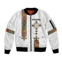 Ethiopia Saba Kemis Sleeve Zip Bomber Jacket Ethiopian Cross Lion Of Judah
