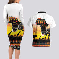 Happy Africa Day Couples Matching Long Sleeve Bodycon Dress and Hawaiian Shirt African Safari With Map
