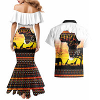 Happy Africa Day Couples Matching Mermaid Dress and Hawaiian Shirt African Safari With Map