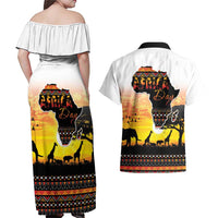 Happy Africa Day Couples Matching Off Shoulder Maxi Dress and Hawaiian Shirt African Safari With Map