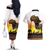 Happy Africa Day Couples Matching Off The Shoulder Long Sleeve Dress and Hawaiian Shirt African Safari With Map