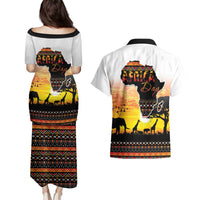 Happy Africa Day Couples Matching Puletasi and Hawaiian Shirt African Safari With Map