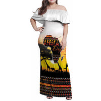 Happy Africa Day Family Matching Off Shoulder Maxi Dress and Hawaiian Shirt African Safari With Map