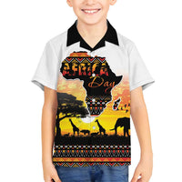 Happy Africa Day Family Matching Off Shoulder Maxi Dress and Hawaiian Shirt African Safari With Map