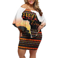 Happy Africa Day Family Matching Off Shoulder Short Dress and Hawaiian Shirt African Safari With Map