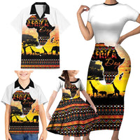 Happy Africa Day Family Matching Short Sleeve Bodycon Dress and Hawaiian Shirt African Safari With Map