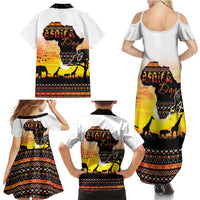 Happy Africa Day Family Matching Summer Maxi Dress and Hawaiian Shirt African Safari With Map