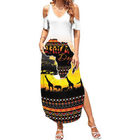 Happy Africa Day Family Matching Summer Maxi Dress and Hawaiian Shirt African Safari With Map