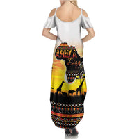 Happy Africa Day Family Matching Summer Maxi Dress and Hawaiian Shirt African Safari With Map