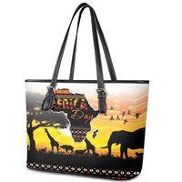 Happy Africa Day Leather Tote Bag African Safari With Map