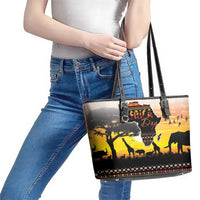 Happy Africa Day Leather Tote Bag African Safari With Map