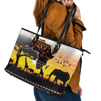 Happy Africa Day Leather Tote Bag African Safari With Map