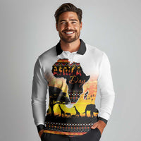 Happy Africa Day Long Sleeve Polo Shirt African Safari With Map