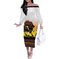 Happy Africa Day Off The Shoulder Long Sleeve Dress African Safari With Map