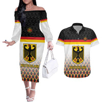 Custom Germany Hockey Couples Matching Off The Shoulder Long Sleeve Dress and Hawaiian Shirt Go Trager der Adler