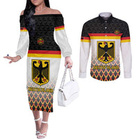 Custom Germany Hockey Couples Matching Off The Shoulder Long Sleeve Dress and Long Sleeve Button Shirt Go Trager der Adler