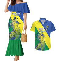 Personalized Sudan 1956-1970 Couples Matching Mermaid Dress and Hawaiian Shirt Secretary Bird Coat Of Arms