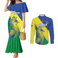 Personalized Sudan 1956-1970 Couples Matching Mermaid Dress and Long Sleeve Button Shirt Secretary Bird Coat Of Arms