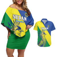 Personalized Sudan 1956-1970 Couples Matching Off Shoulder Short Dress and Hawaiian Shirt Secretary Bird Coat Of Arms