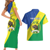 Personalized Sudan 1956-1970 Couples Matching Short Sleeve Bodycon Dress and Hawaiian Shirt Secretary Bird Coat Of Arms