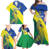 Personalized Sudan 1956-1970 Family Matching Off Shoulder Maxi Dress and Hawaiian Shirt Secretary Bird Coat Of Arms