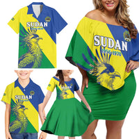 Personalized Sudan 1956-1970 Family Matching Off Shoulder Short Dress and Hawaiian Shirt Secretary Bird Coat Of Arms