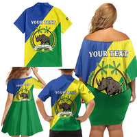 Personalized Sudan 1956-1970 Family Matching Off Shoulder Short Dress and Hawaiian Shirt Secretary Bird Coat Of Arms