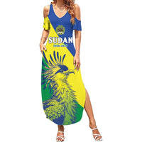 Personalized Sudan 1956-1970 Family Matching Summer Maxi Dress and Hawaiian Shirt Secretary Bird Coat Of Arms