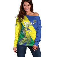 Personalized Sudan 1956-1970 Off Shoulder Sweater Secretary Bird Coat Of Arms
