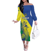 Personalized Sudan 1956-1970 Off The Shoulder Long Sleeve Dress Secretary Bird Coat Of Arms