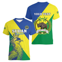 Personalized Sudan 1956-1970 Women V-Neck T-Shirt Secretary Bird Coat Of Arms