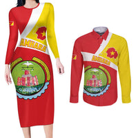 Personalized Ethiopia Amhara Region Couples Matching Long Sleeve Bodycon Dress and Long Sleeve Button Shirt Coat Of Arms With Map